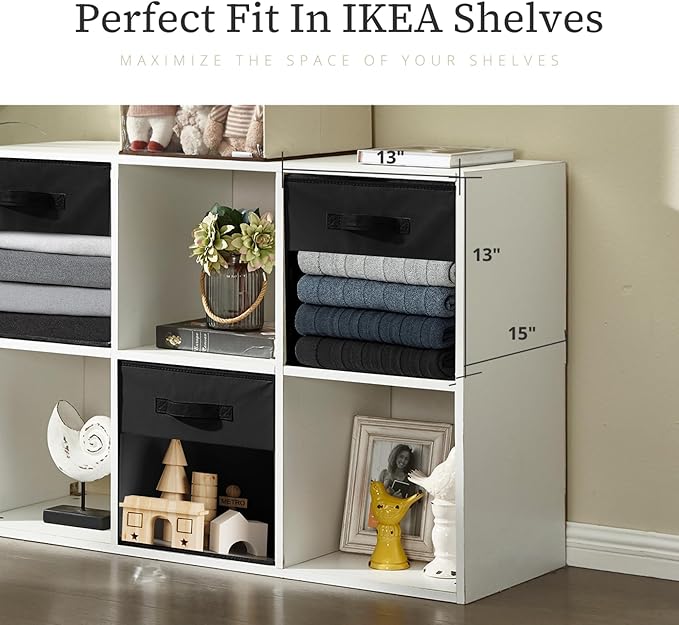 DECOMOMO Kallax Storage Cubes, 13x13x15 Storage Cube Bins with Window, Baskets for Organizing Shelves (Kallax / 4pcs, Black)