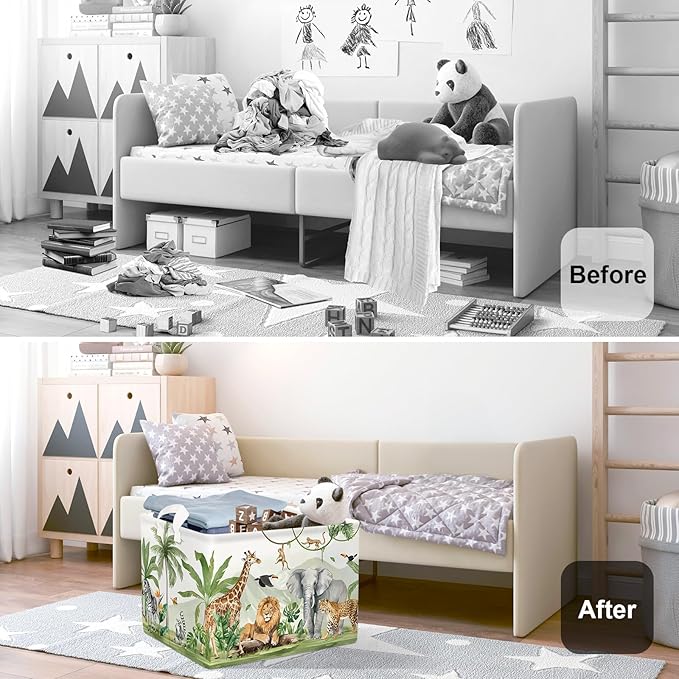 Safari Animals Baby Laundry Hamper Collapsible Clothes Kids Storage Basket Giraffe Lion Large Boys Girls Gift Toy Box Bin for Nursery, Monkey, 36L