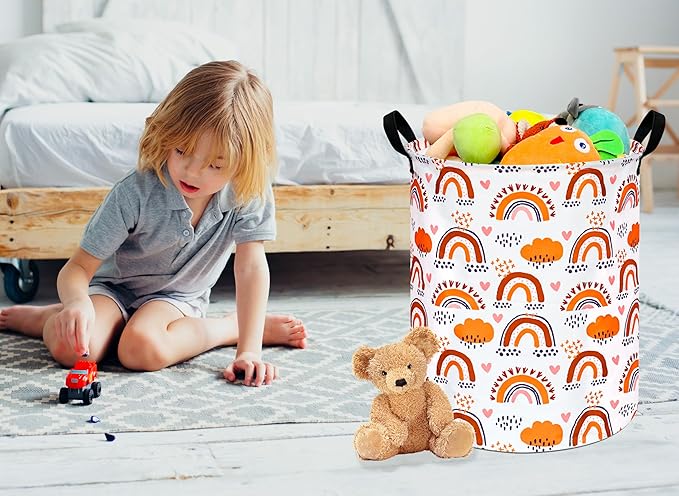 19.7 Inch Round Laundry Clothes Hamper Laundry Basket with Handles,Storage Organizer Bins Laundry Gift Basket for Room, Bedroom Decor (Rainbow)