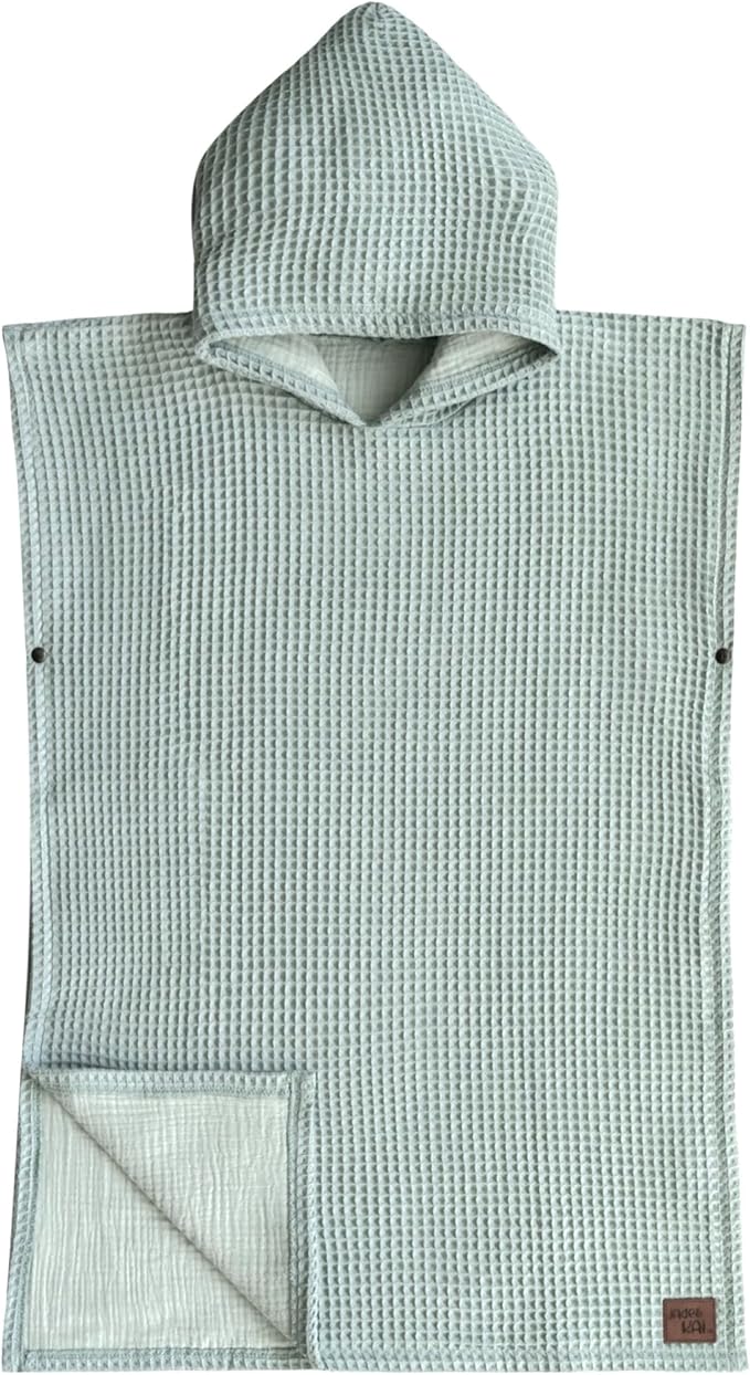 Jade&Kai Hooded Towel for Kids | Snaps into a Poncho | Organic Cotton Waffle | Lightweight and Absorbent | Bath, Beach, and Pool | Multiple Colors | (Medium (3-6 Yrs), June Breeze)