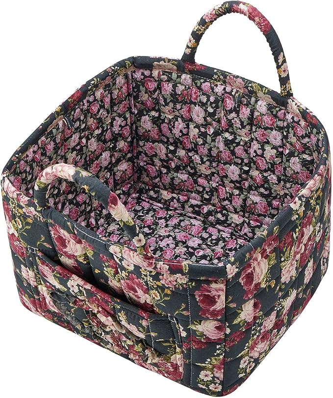 Boho Fabric Storage Basket, Large Capacity Laundry Basket, 12.2'' x 10.23'' x 10.23'' Collapsible Laundry Hamper with Easy Carry Handles (Gray, L)