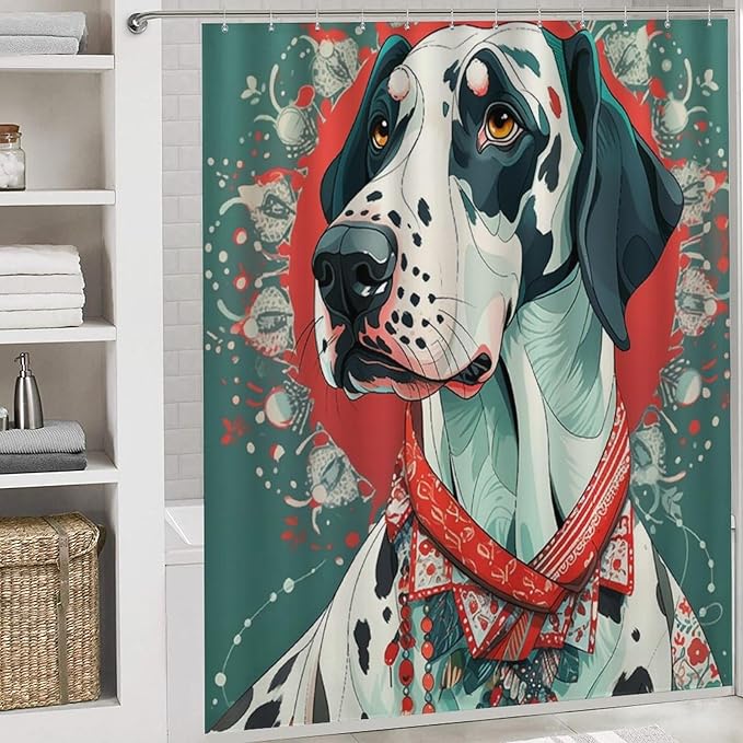 Great Dane Dog Colorful Shower Curtain 4 Piece Set Shower Curtain and Rugs Shower Curtain Set Dog Lovers Gift Waterproof Shower Curtain for Bathtub Decor Merry Christmas Shower Curtain Set