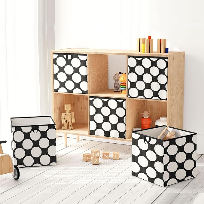 Bacati - Large Storage Tote Dots Pin Stripes Black Neutral 14 x 14 x 10 inches