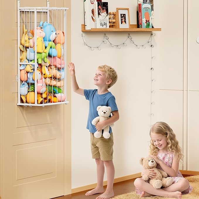 SWTYMIKI Large Stuffed Animal Storage - Over The Door Stuffed Animal Organizer, Toy Stuffy Storage for Nursery Play Room Bedroom Kid Room, Plush Organizer (White, 2-Tier)