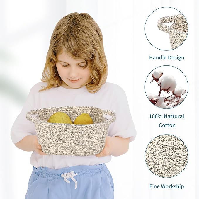 Abenkie Small Storage Basket, Cute Cotton Rope Woven Boho Decorative Toy Dog Cat Basket for Nursery, Living Room, Spa, Gift - XS, Brown