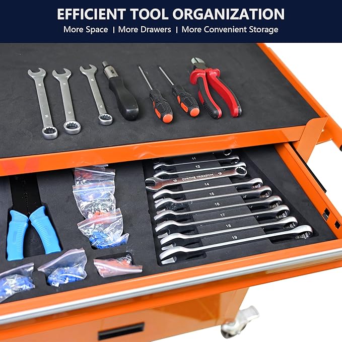 CHD Rolling Tool Chest, Tool Box with Wheels, Tool Storage Cabinet with 4 Drawers, Tool Box Organizer with Lock for Garage Workshop, Orange