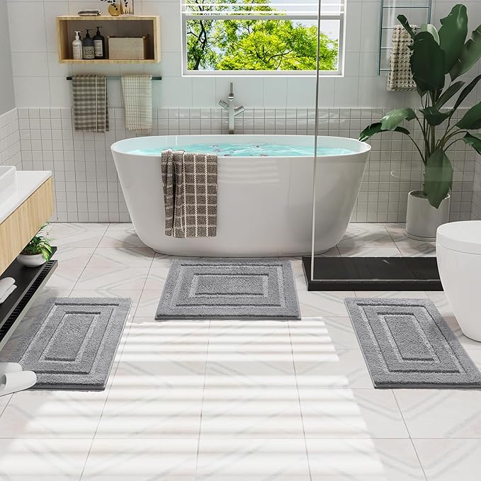 HOMORE Grey Bathroom Rug 24x17 Inch Soft Absorbent Microfiber Small Bathroom Rugs, Washable Bath Rug Runner for Bathrooms Non Slip Bath Rugs for Shower Tub