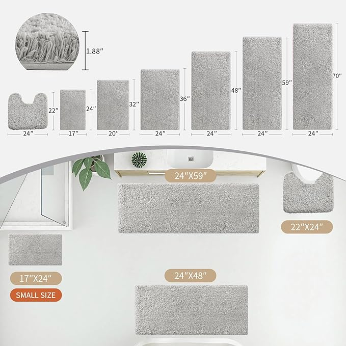 Grey Toilet Rug 22x24 Non Slip Fluffy Toilet Floor Mat U Shaped Washable Bathroom Contour Rug for Toilet Absorbent Thick Toilet Carpet