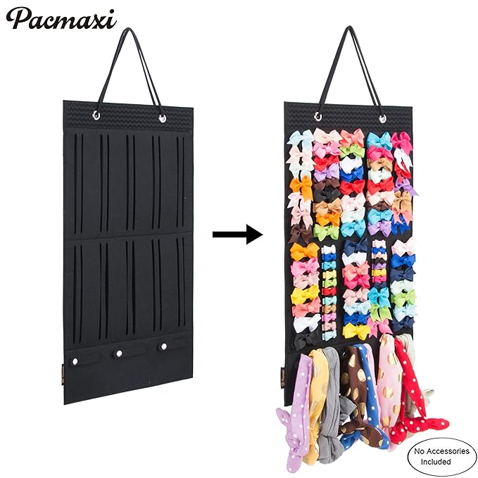 PACMAXI Baby Girl Hair Bows Holder, Hair Clips Storage Hanger For Ribbons, Hair Bows Organizer, Baby Hair Clip Storage Display Sturdy Stand, Wall Hanging for Girl Room (Black, Small)