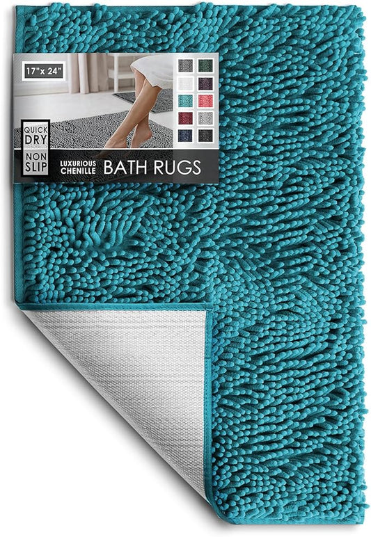 Hearth & Harbor Bathroom Rugs, Chenille Bath Mat - Machine Washable Bath Mats for Bathroom Non-Slip Backing Rubber, Quick Dry Bathroom Mat