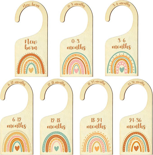 Set of 7 Baby Closet Dividers for Clothes Organizer from Newborn to Toddler Boho Baby Clothes Size Hanger Organizer Rainbow Designs for Nursery Decor