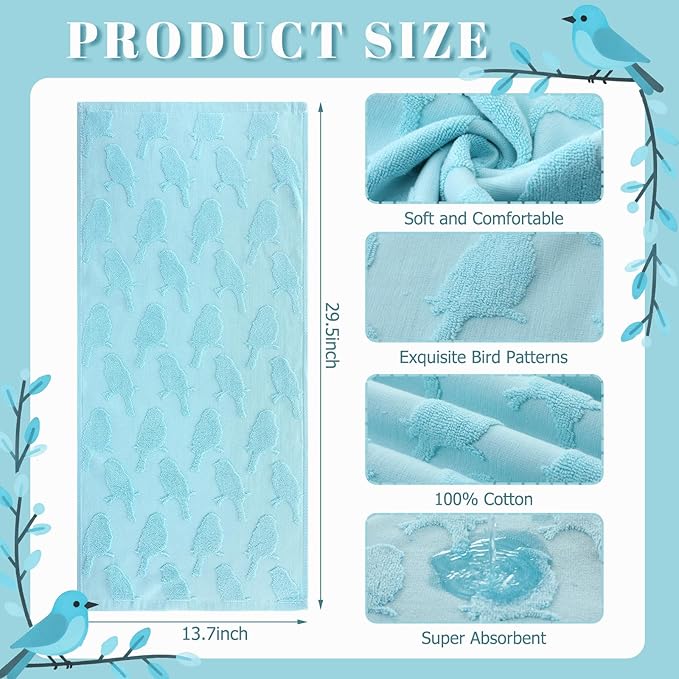 2 Pcs Bird Hand Towels for Bathroom Bird 100% Cotton Jacquard Weave Bath Towel Set Soft Absorbent Dish Washcloth for Bathroom Kitchen Spring Summer Theme Gifts 13.8 x 29.5