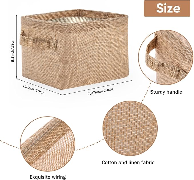 AARAINBOW Storage Basket Bins Canvas Mini Storage Cubes Storage Basket for Makeup, Baby Toys Liners, Books Nursery Storage Baskets with Handles for Shelves & Desks(3 Jute)
