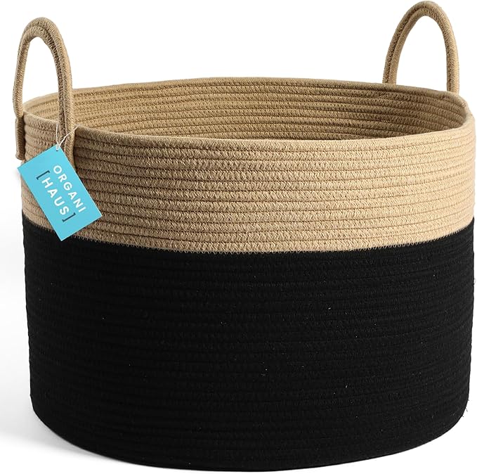 XL Cotton Rope Basket w/Handles + Large Landry Basket - BLACK