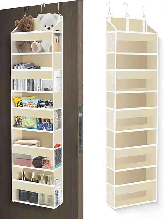 Over The Door Organizer Closet,5 Bins 10 Side Pockets,Hanging Organizer,Anti Tilt 44 lbs Load Door Organizers and Storage with Clear Window for Bedroom,Nursery,Rv,Bathroom,Camper(Beige)