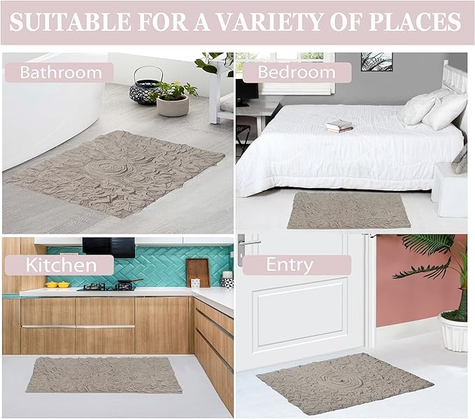 Home Weavers Bell Flower Collection 100% Cotton Tufted Bath Rugs, Extra Soft and Absorbent Bath Rugs, Non-Slip Bath Mats, Machine Washable, Bath Mats for Bathroom Floor, 24"x40" Rectangle, Linen
