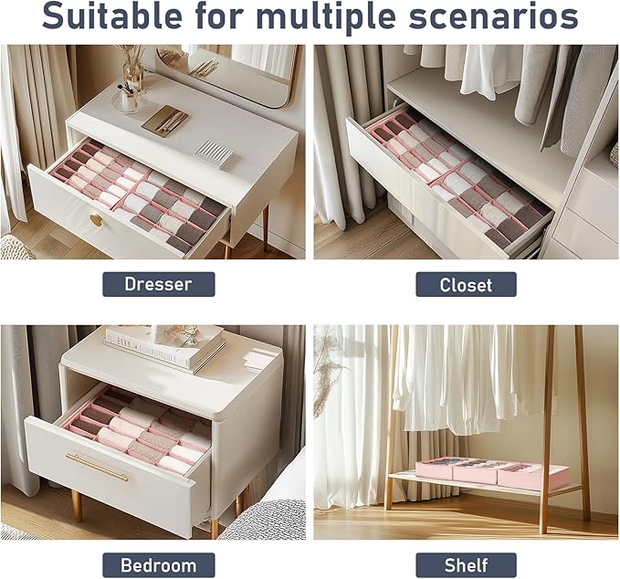 DIMJ Sock Organizer Drawer Organizer - Closet Organization and Storage, Underwear Drawer Organizer for Storing Socks, Handkerchiefs, Ties, Belts, Pink