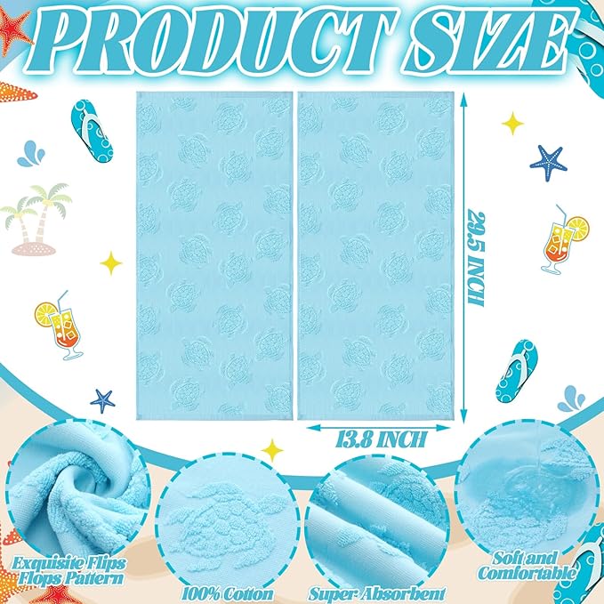 2pcs Sea Turtle Hand Towels for Bathroom 100% Cotton Jacquard Weave Bath Towel Set Soft Absorbent Dish Washcloth for Bathroom Kitchen Beach Summer Theme Gifts 13.8 x 29.5 Inch (Blue)