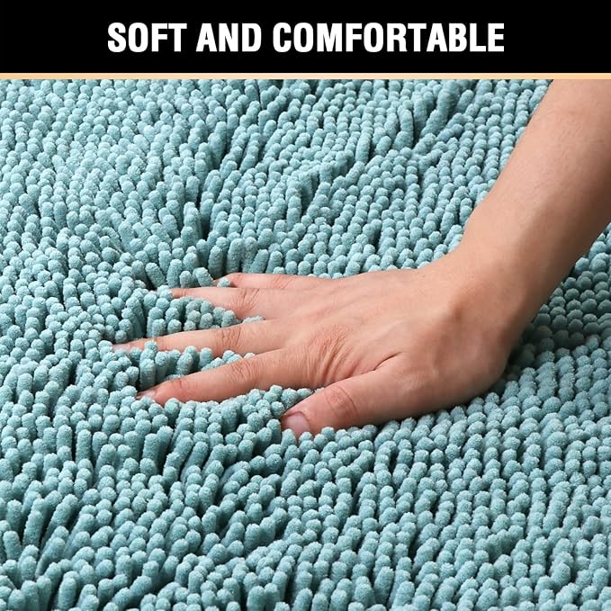 H.VERSAILTEX Bath Mat Bathroom Rug Bath Rugs for Bathroom Non Slip Bath Mats Extra Thick Chenille Rug 17" x 24" Absorbent Soft Shaggy Washable Dry Fast Plush Rugs for Bathtubs - Aqua Haze