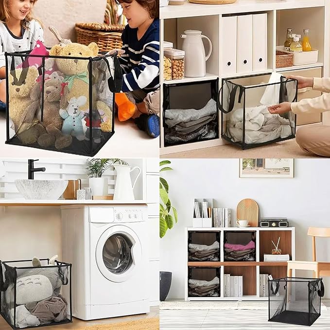 4 Pack Popup Laundry Hamper, Small Collapsible Mesh Laundry Baskets Dirty Clothes Basket with Handle Cube Storage Basket for Washing Storage,Toy Storage,Dorm and Travel(White,13 Inch)