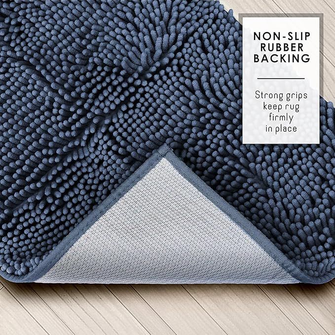 Hearth & Harbor Bathroom Rugs, Chenille Bath Mat - Machine Washable Bath Mats for Bathroom Non-Slip Backing Rubber, Quick Dry Mat - Navy Blue Bath Rug, 17x24-20x32-20x24