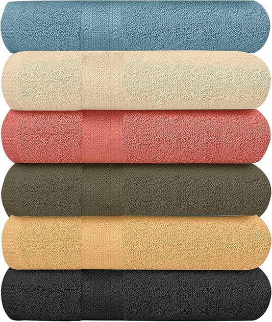 6 Pack Bath Towels Set (27 x 54 Inches) 100% Ring Spun Cotton, Super Soft Lightweight, Quick Dry & Highly Absorbent Towels for Bathroom, Hotel & Spa (Spectrum, Pack of 6 (27''x54''))