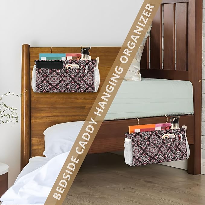 Paisley Cowboy Print Red Black Bedside Hanging Storage Basket Hanging Bag For Baby Bed for Glasses,Books,Mobile Phones,Keys