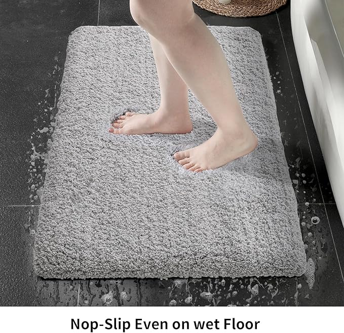 Gray Bathroom Runner Rug 24x70 Non Slip Fluffy Long Bath Mat for Bathroom Floor Washable Plush Luxury Bath Rug for Tub Absorbent Shower Sink Mat Bedside Rug