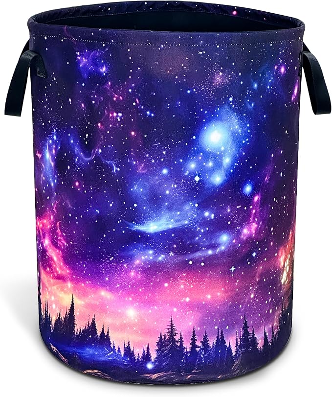 Starry Sky Forest Laundry Basket Oxford Cloth Beautiful Night Laundry Hamper With Handle Foldable Portable Clothes Storage Basket 18.9 X 16.5 In Storage Bag For Laundry Room/Bathroom/Bedroom