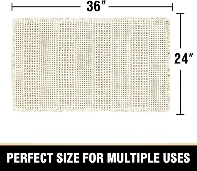 H.VERSAILTEX Upgraded Waffle Bath Mat Super Absorbent Non Slip Bath Rug, 24" x 36", Ivory
