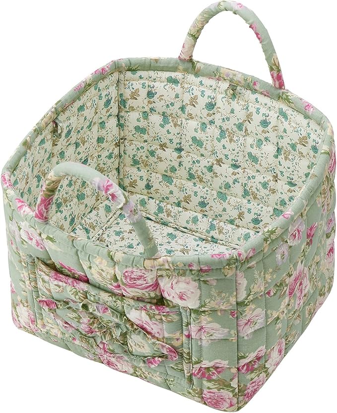 Boho Fabric Storage Basket, Large Capacity Laundry Basket, 12.2'' x 10.23'' x 10.23'' Collapsible Laundry Hamper with Easy Carry Handles (Army Green, L)