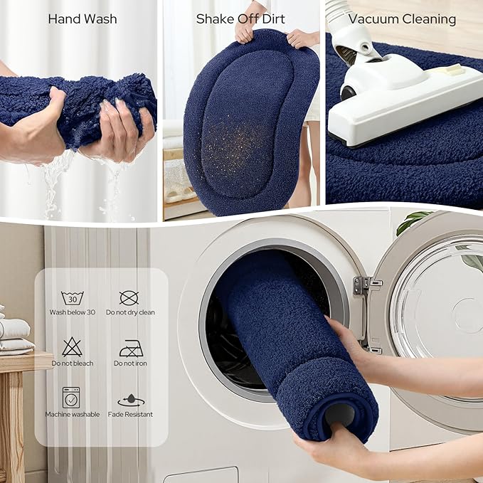 HOMEIDEAS Bathroom Rugs Sets 2 Piece, Soft Bathroom Mats and Absorbent Microfiber Machine Washable Bath Mats for Shower Room, Bathtub, Kitchen (20" x 32" + 16" x 24", Navy Blue)