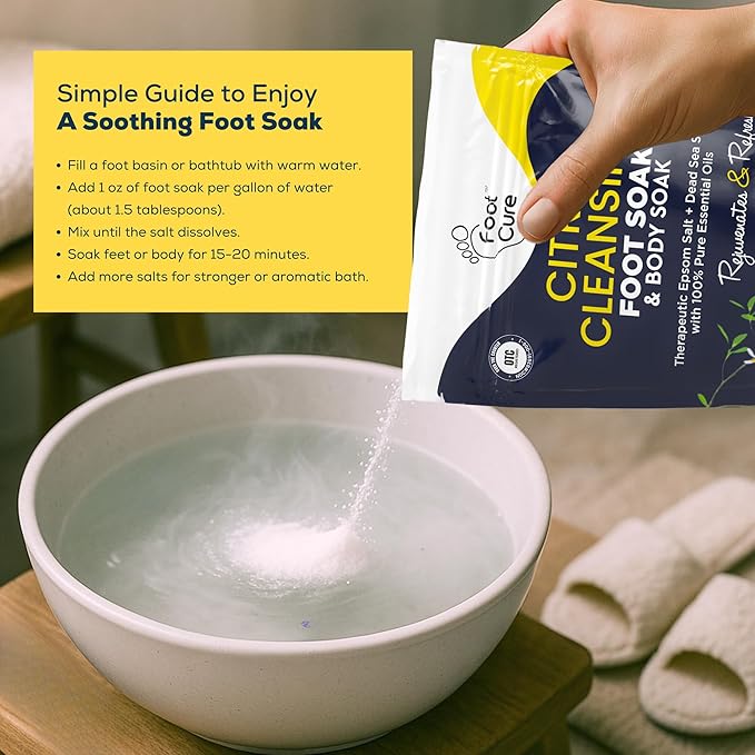 FOOT CURE Citrus Detox Foot Soak with Epsom Salts – for Foot Callus, Damaged Toenail Appearance, Pedicure Spa, and Soothing Sore, Tired Feet - 16 oz (Pack of 1)