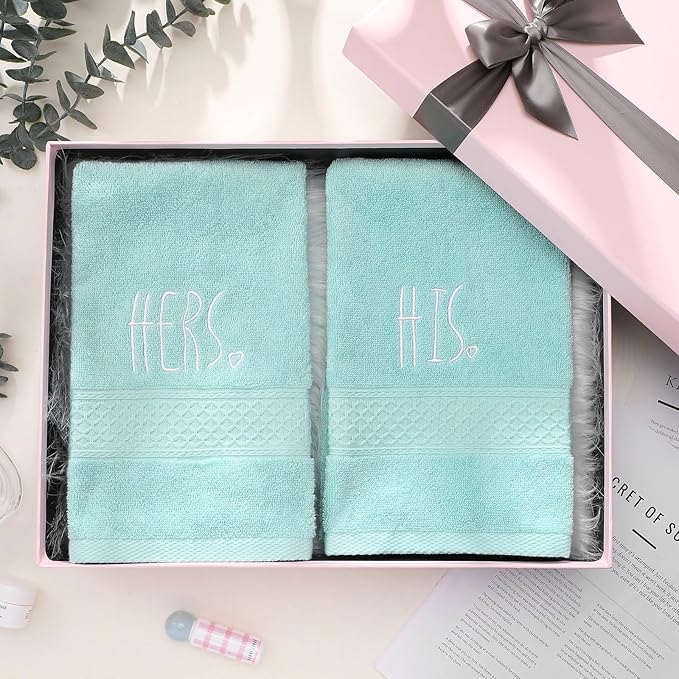 2 Pcs His and Hers Hand Towels 100% Cotton Embroidered Bathroom Towel Wedding Gift for Valentine's Day Couple, Anniversary Bathroom Decor 29 x 13 Inch