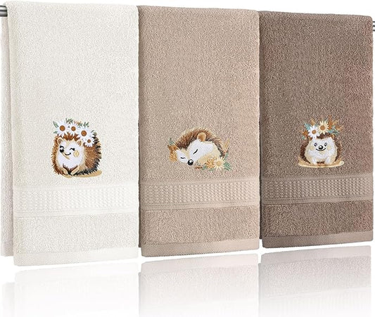3 Pcs Hedgehog Floral Hand Towels Bathroom Decor Cute Hedgehog Gifts Decorative Farmhouse 100% Cotton Embroidered Hand Towels for Women Bathroom Kitchen 13. 3'' x 29. 5''
