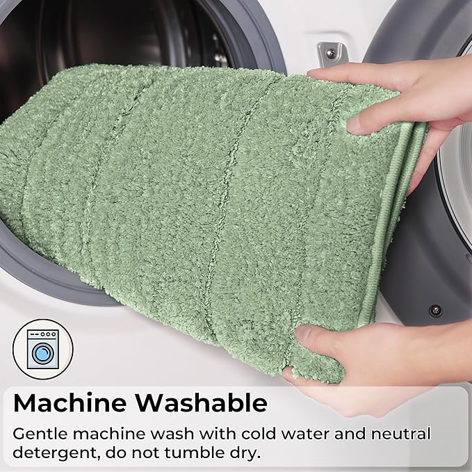 GRANNY SAYS Toilet Rugs U Shaped Washable Non Slip, Toilet Mats for Bathroom Soft Plush Shaggy Absorbent, Microfiber Bath Mats for Bathroom Toilets Cute Decor, 20" x 24", Green