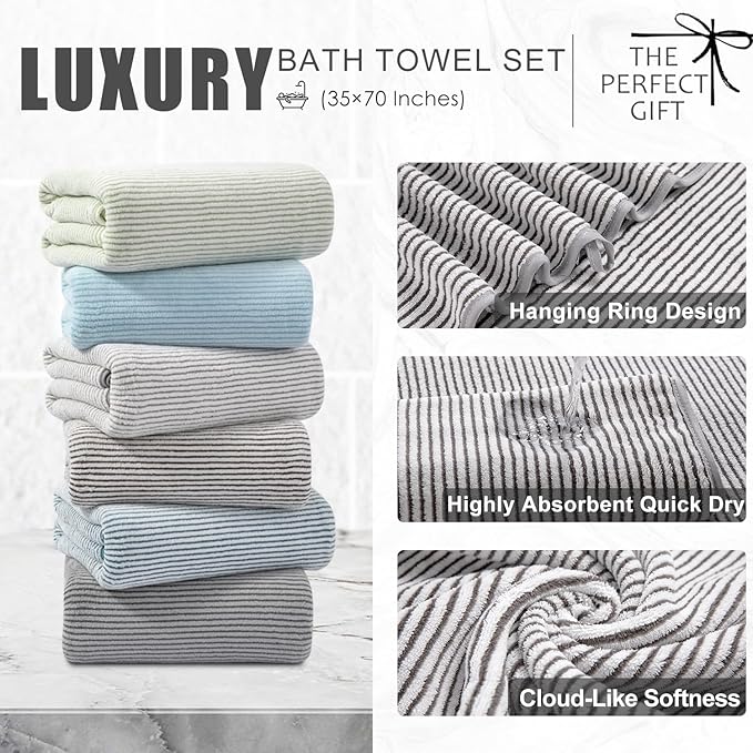 8-Piece Premium Towel Set for Bathroom|2 Oversized Large Bath Sheet,2 Hand Towels,4 Washcloths|Soft Cozy Highly Absorbent Fast Dry Microfiber Shower Towel Set for Hotel Bathroom Essentials,Brown White
