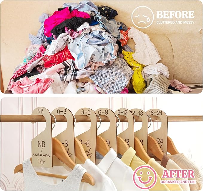 HOUISM Beautiful Baby Closet Dividers for Clothes Organizer - Wooden Double-Sided Gender Neutral Size Dividers from Newborn to 24M for Nursery Decor & Organization Baby Party Gift Set