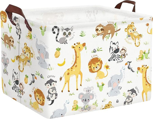 Clastyle Rectangular Baby Storage Basket Large Collapsible Kid Toy Bin Nursery Classroom Books Shelf Basket Shower Towel Gift Basket Giraffe Lion Elephant Pet Basket(Animal)