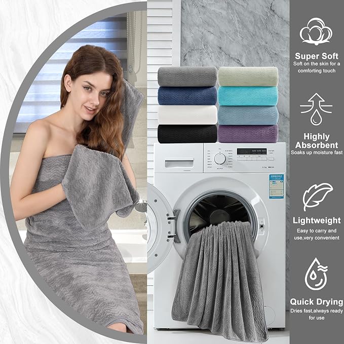4 Piece Extra Large Bath Towel 35"x70" Oversized Bath Sheet Grey Bath Towel Set for Bathroom Ultra Soft Cozy Highly Absorbent Quick Dry Bathroom Towel for Spa Gym Hotel,Shower Towel for Daily Use