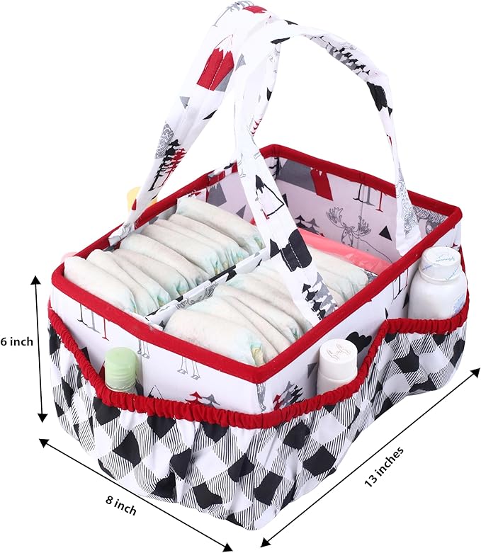 Bacati - Lumberjack Nursery Kids Storage Items, Red/Black/Grey Nursery Storage Caddy