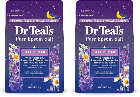 Dr Teal's Epsom Salt Soak, Lavender & Chamomile, 3 lbs | Pack of 2 | Sleep Blend | With Melatonin | Essential Oils