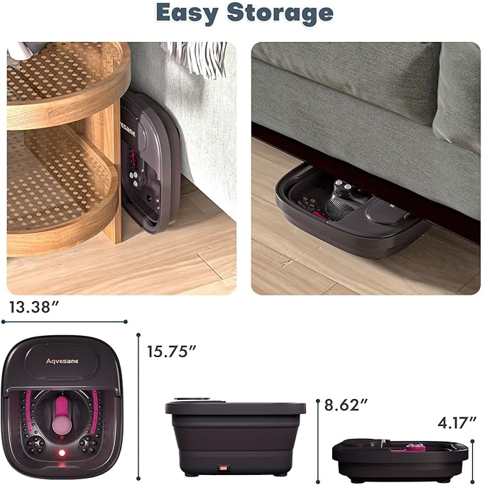 Collapsible Foot Bath, Foot Spa Bath Massager with Heat, Bubble, Remote Control, Temperature Control, 3 Pedicure Attachments, Feet Soaking Tub for Stress Relief