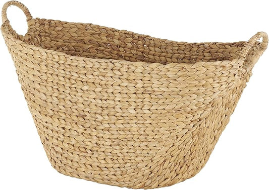 Deco 79 Seagrass Handmade Decorative and Functional Storage Basket Woven Basket Organizer with Ring Handles, Basket for Storage 31" x 19" x 19", Brown
