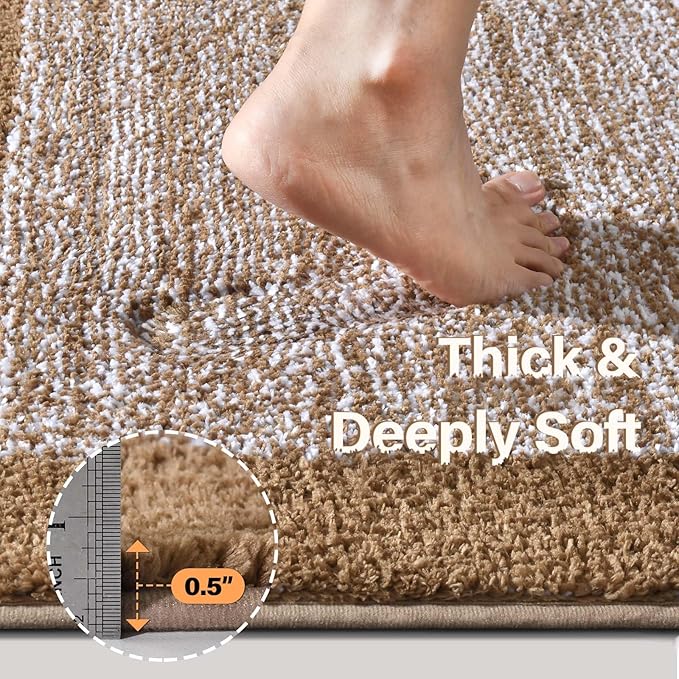 48x24 Long Bathroom Rugs Washable Non Slip, Coffee Bath Mat for Bathroom Floor Tub, Soft Absorbent Quick Dry Mats for Shower, Bathtub,Home Decor
