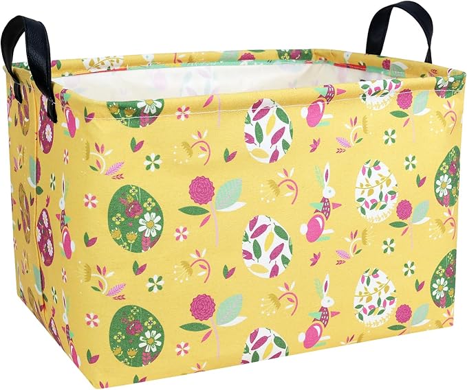 Kid Large Empty Easter Basket Personalized Fabric Bunny Easter Basket for Boy and Girl (Art Rabbit Easter Egg)