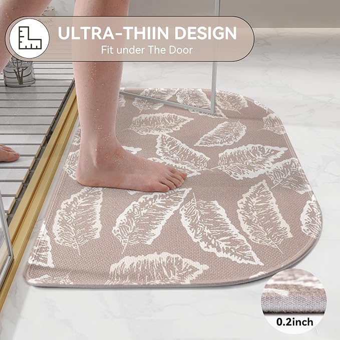 Half Circle Bath Mat, Thin Bathroom Rugs Fit Under Door Quick Dry Non Slip Washable Bathroom Mat with Rubber Backing, Absorbent Half Round Shower Rug