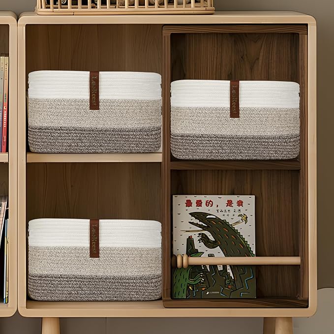 Storage Basket Woven Baskets for Organizing | Woven Rope Basket Bins Cube Shelf Closet Storage Baskets | 15×10×9” Cute Baby Basket for Nursery | 3 Pack (Gradient Yellow)