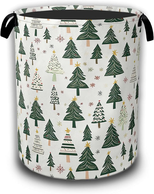 Christmas Pine Tree Laundry Basket,Waterproof Foldable Laundry Hamper,Dirty Clothes Basket, Linen Bin Storage Organizer Collection 16" x 20.8"