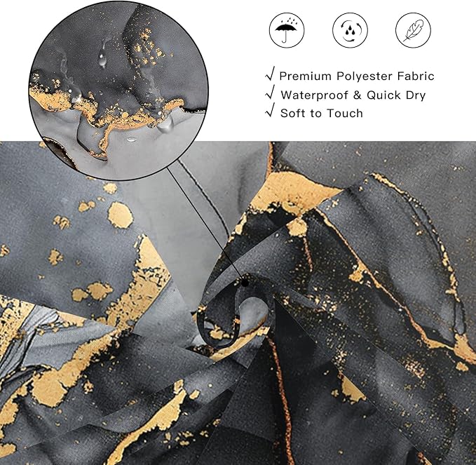 4 Pcs Black Marble Shower Curtain Sets with Rugs Gold Bathroom Sets with Shower Curtain and Rugs Modern Abstract Bathroom Decor Accessories Shower Curtains for Bathroom Toilet Lid Cover